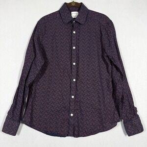 Baird McNutt Murano Shirt Men Small 100% Linen Blue Red Floral Print Long Sleeve